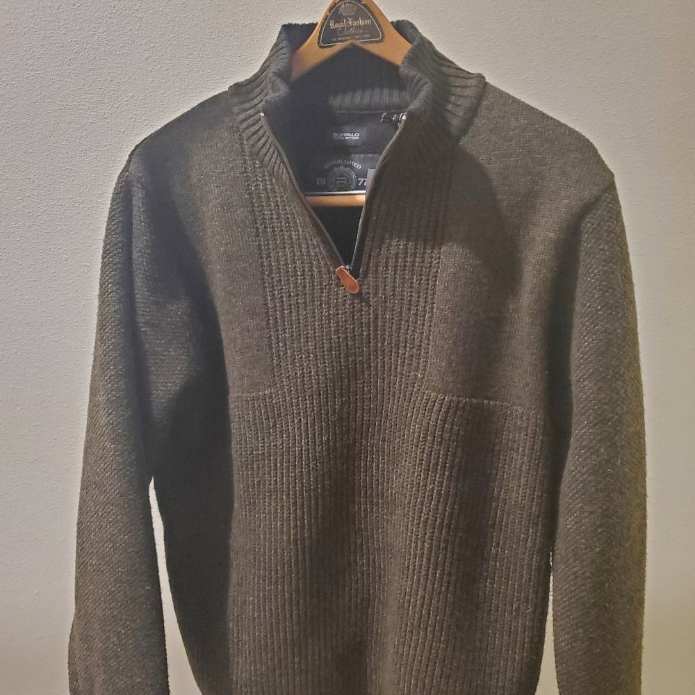 NWT Buffalo David Bitton Werneck Quarter Zip Sweater Army Mix M